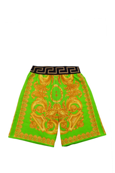 Versace Kids Barocco Printed Shorts In Green