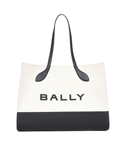 Bally Logo Canvas And Leather Tote Bag In White