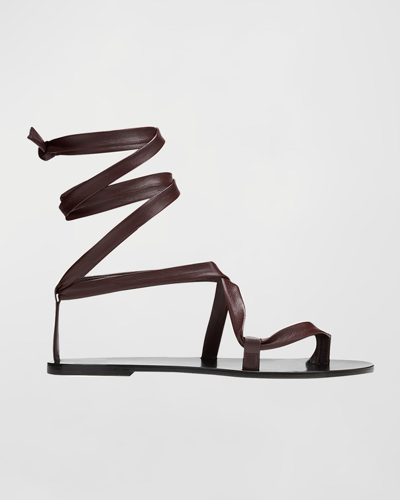 The Row Nora Napa Leather Strappy Ankle-tie Sandal In Garnet