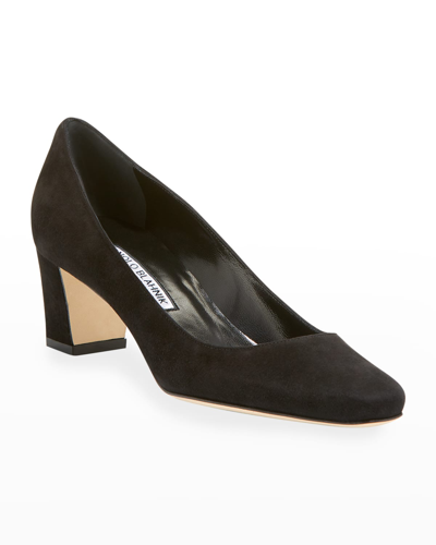 Manolo Blahnik Okkatopla Suede Block-heel Pump In Black