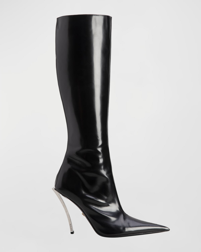 Versace Metal Heel Boots In Black-palladium