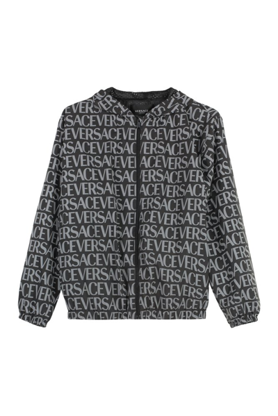 Versace Kids Logo Printed Zipped Jacket In Multi