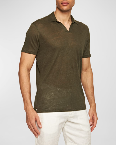 Orlebar Brown Plain Linen Polo Shirt In Green