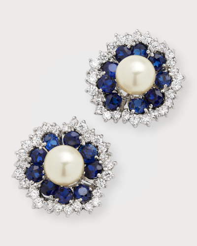 Fantasia By Deserio Pearly Center Cluster Earrings In Blue
