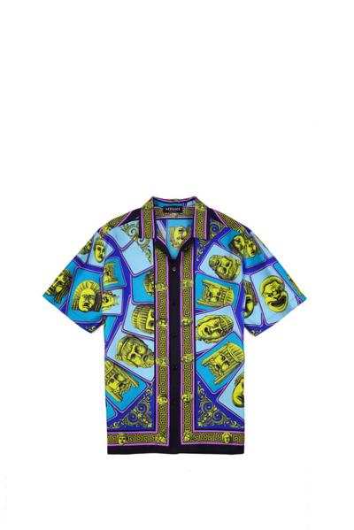 Versace Kids Baroque Printed Satin Shirt In Multi