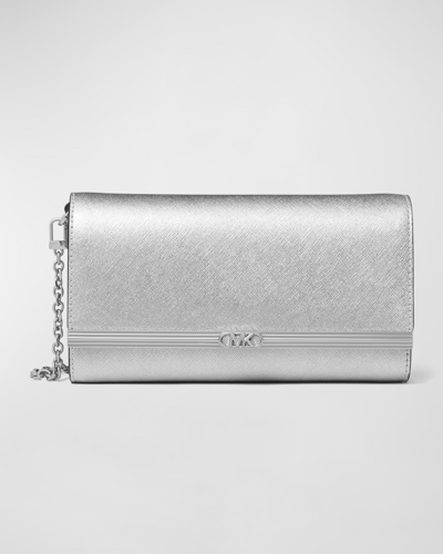 Michael Michael Kors Large East-west Leather Clutch Bag In Silver