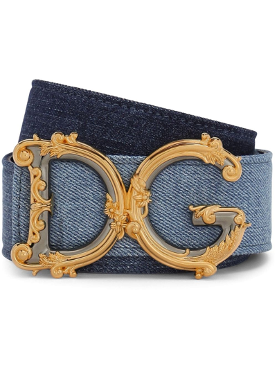 Dolce & Gabbana Logo-buckle Cotton Belt In Blue