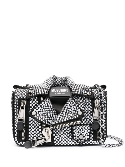 Moschino Biker Crystal-embellished Crossbody Bag In Black