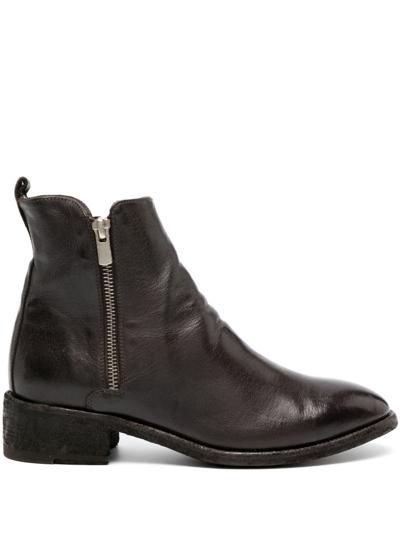 Officine Creative Seline Leather Ankle Boots In Brown
