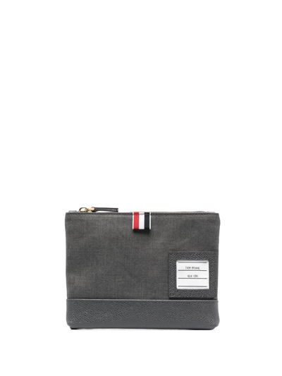 Thom Browne Twill-weave Zipped Pouch In Grey