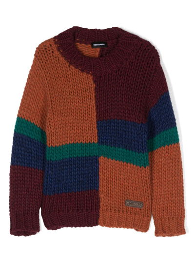 Dsquared2 Kids' Colour-block Knitted Jumper In Orange