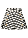 Balmain Checked Pleated Wool-blend Tweed Shorts In White