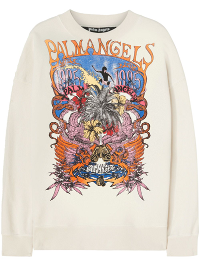 Palm Angels Concert Graphic-print Cotton Sweatshirt In Neutrals