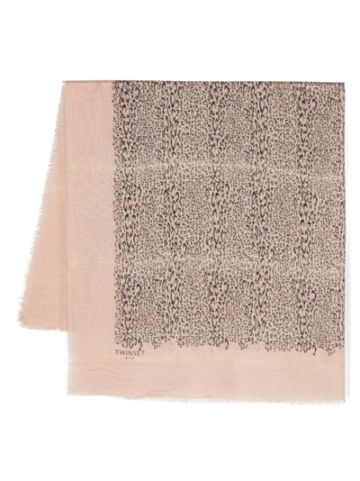 Twinset Leopard-print Frayed Scarf In Brown