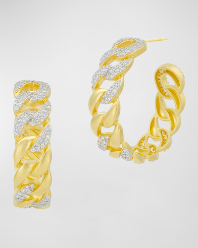 Freida Rothman Pave Chain Link Hoop Earrings In Gold And Silver