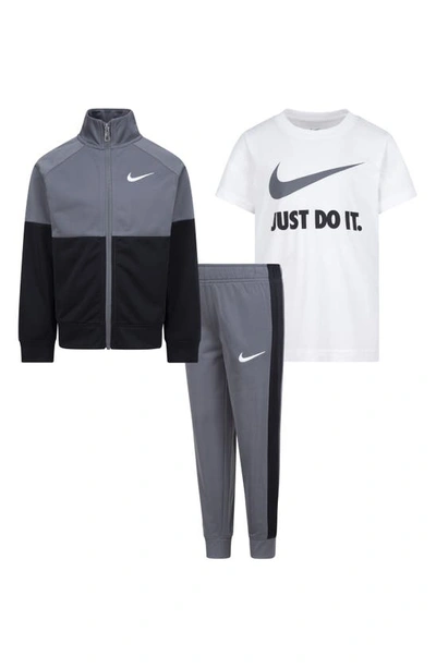 Nike Kids' Colorblock Track Jacket, Logo Graphic T-shirt & Joggers Set In Smoke Grey