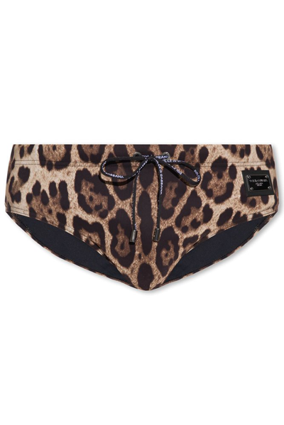 Dolce & Gabbana Leopard Printed Swim Briefs In Multi