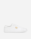 Dolce & Gabbana Portofino White Monocrom Low Top Sneakers With Logo Plaque In Leather Man In White