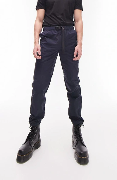 Topman Relaxed Belted Cargo Pants With Seam Detail In Navy
