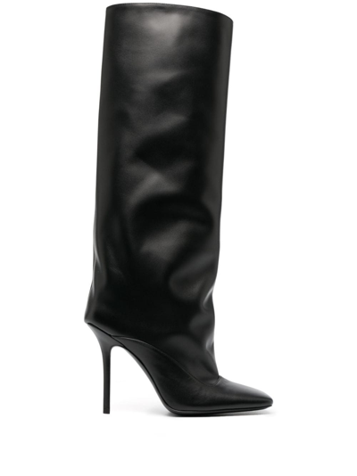 Attico Sienna Calfskin Stiletto Knee Boots In Black