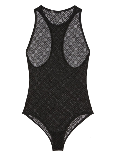 Palm Angels Sheer-lace Logo Racerback Body In Black