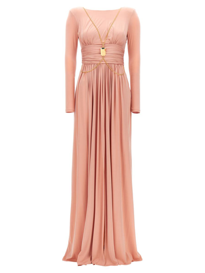 Elisabetta Franchi Gold Jewel Long Jersey Dress In Color Carne Y Neutral
