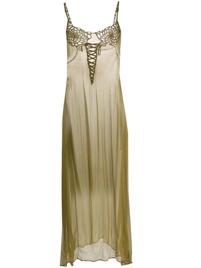 Isa Boulder Crochet-insert Mesh Dress In Grass