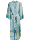 Simkhai Odelia Marble-print Button-front Shirtdress In Blue