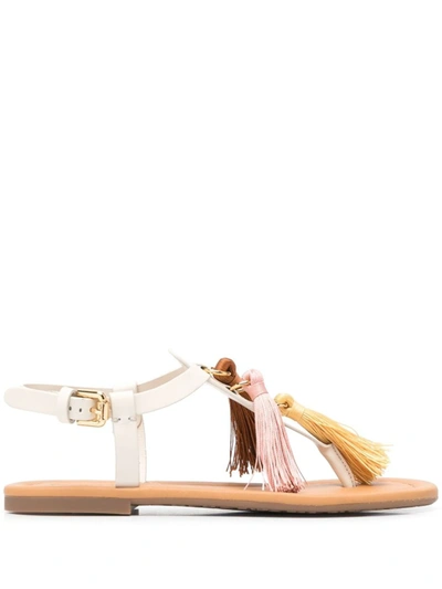 See By Chloé Kime Flat Sandal White Size 6 100% Calf-skin Leather In Beige