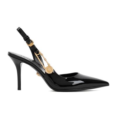 Versace Sling Back Calf Leather In Black