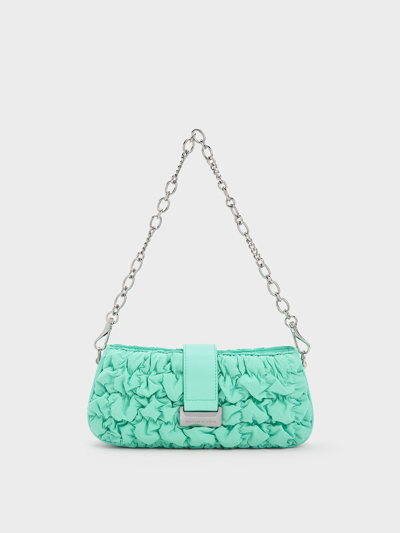 Charles & Keith Ruched Nylon Chain Handle Bag In Mint Green