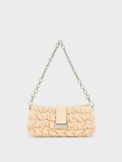 Charles & Keith Ruched Nylon Chain Handle Bag In Beige