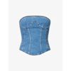 Magda Butrym Strapless Cotton Denim Corset Top In Blue