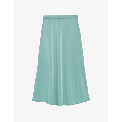 Claudie Pierlot Womens Verts Sapino High-waisted Satin Midi Skirt