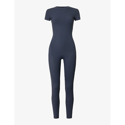 Adanola Womens Midnight Blue Ultimate Short-sleeved Stretch-woven Unitard