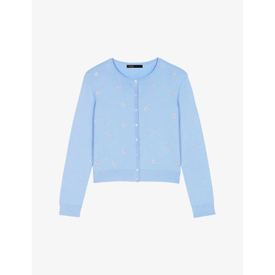 Maje Clover-embellished Wool Cardigan In Blue ModeSens