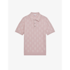 Reiss Mens Soft Pink Blaze Basket-weave Short-sleeve Cotton Polo