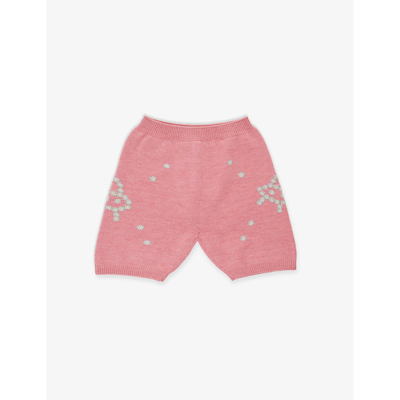 Gucci Kids' Floral-embroidered Knitted Wool Shorts 8-12 Years In Dark Rose/mix