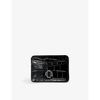 Maje Womens Noir / Gris Sima Croc-embossed Leather Card Holder