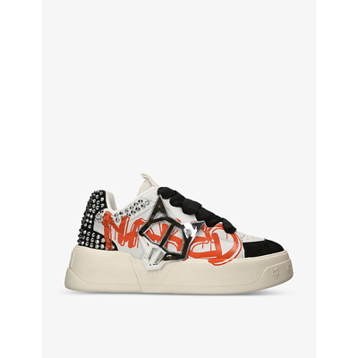 Naked Wolfe Kosa Graffiti-print Leather Low-top Trainers In Black White