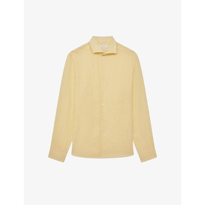 Reiss Mens Lemon Ruban Cutaway-collar Regular-fit Linen Shirt