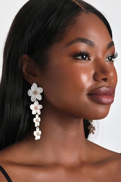 Lulus Flourishing Aura White Flower Statement Earrings