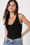 LULUS CASUALLY PERFECT BLACK RIBBED SCOOP NECK BODYSUIT