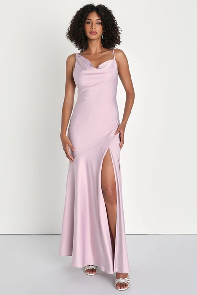 Lulus Impressive Energy Blush Pink Satin Asymmetrical Maxi Dress