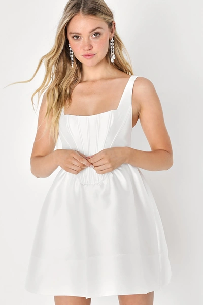 Lulus Bubbly Love White Taffeta Corset Mini Dress