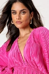 Lulus Radiant Flirt Magenta Satin Plisse Long Sleeve Top In Magenta