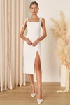 Lulus Romantic Celebration White Tie-strap Bodycon Midi Dress In White