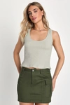 Lulus Trendsetting Aura Olive Green Cargo Mini Skirt In Olive Green