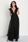 Lulus I'm All Yours Black Tulle Ruffled Maxi Dress In Black