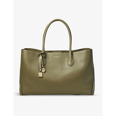 Aspinal Of London Womens Olive London Grained-leather Tote Bag